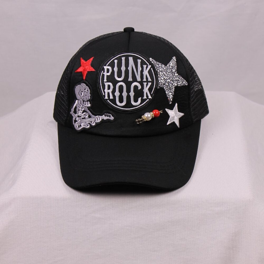 Punk Rock Embellished Black Trucker Hat